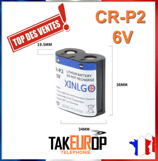 Pile batterie lithium Photo CR-P2 CR P2 6V 1300mAh Xinlgo® Battery Video DL223A